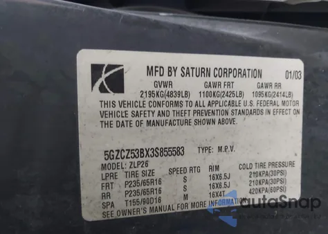 2003 Saturn Vue V6 из США, поврежденный, VIN 5GZCZ53BX3S855583